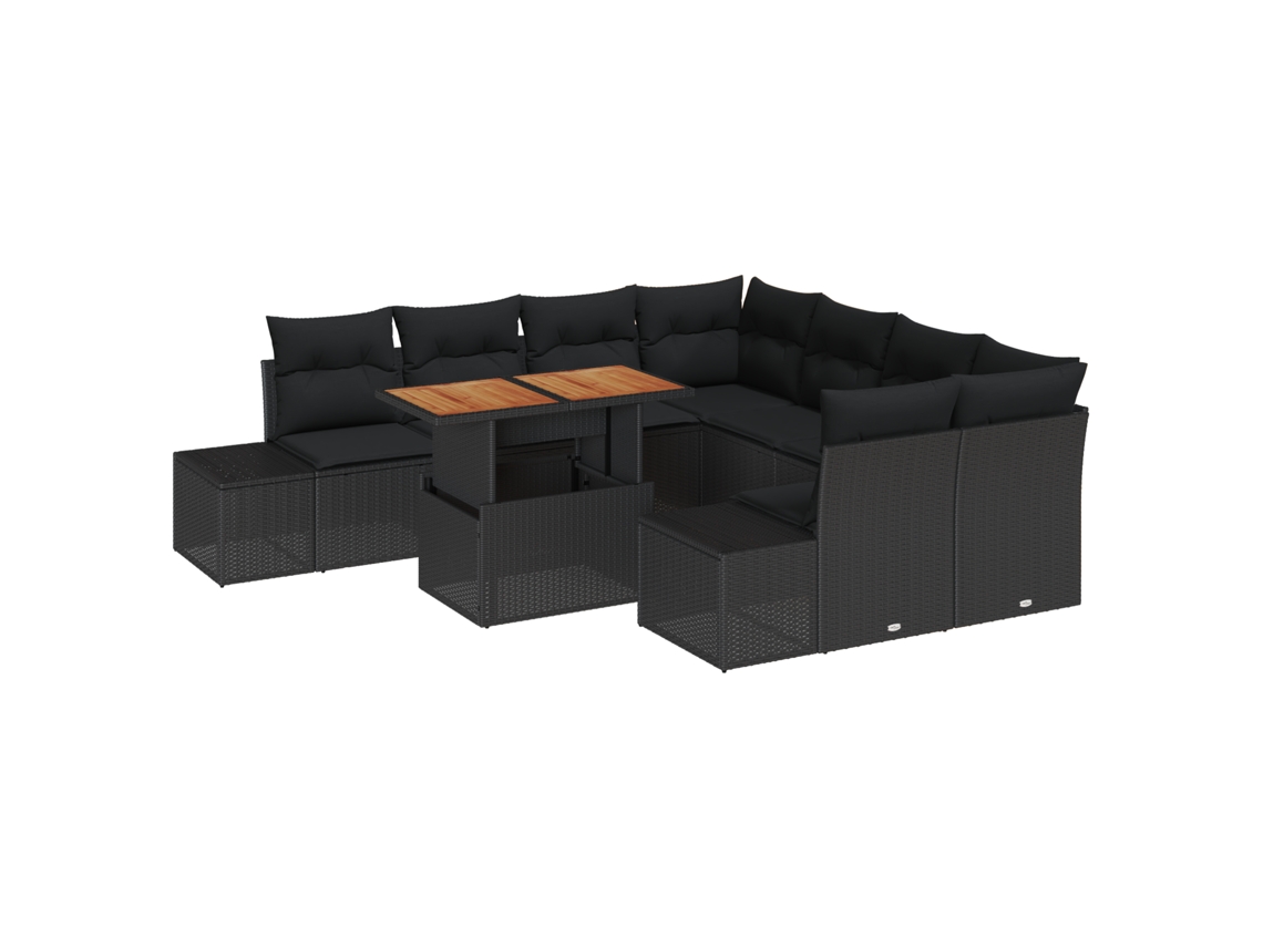 Conjunto 9 Conjunto De Jantar De Jardim Vidaxl Preto Vime Pe (100 X 55 X 73 Cm)