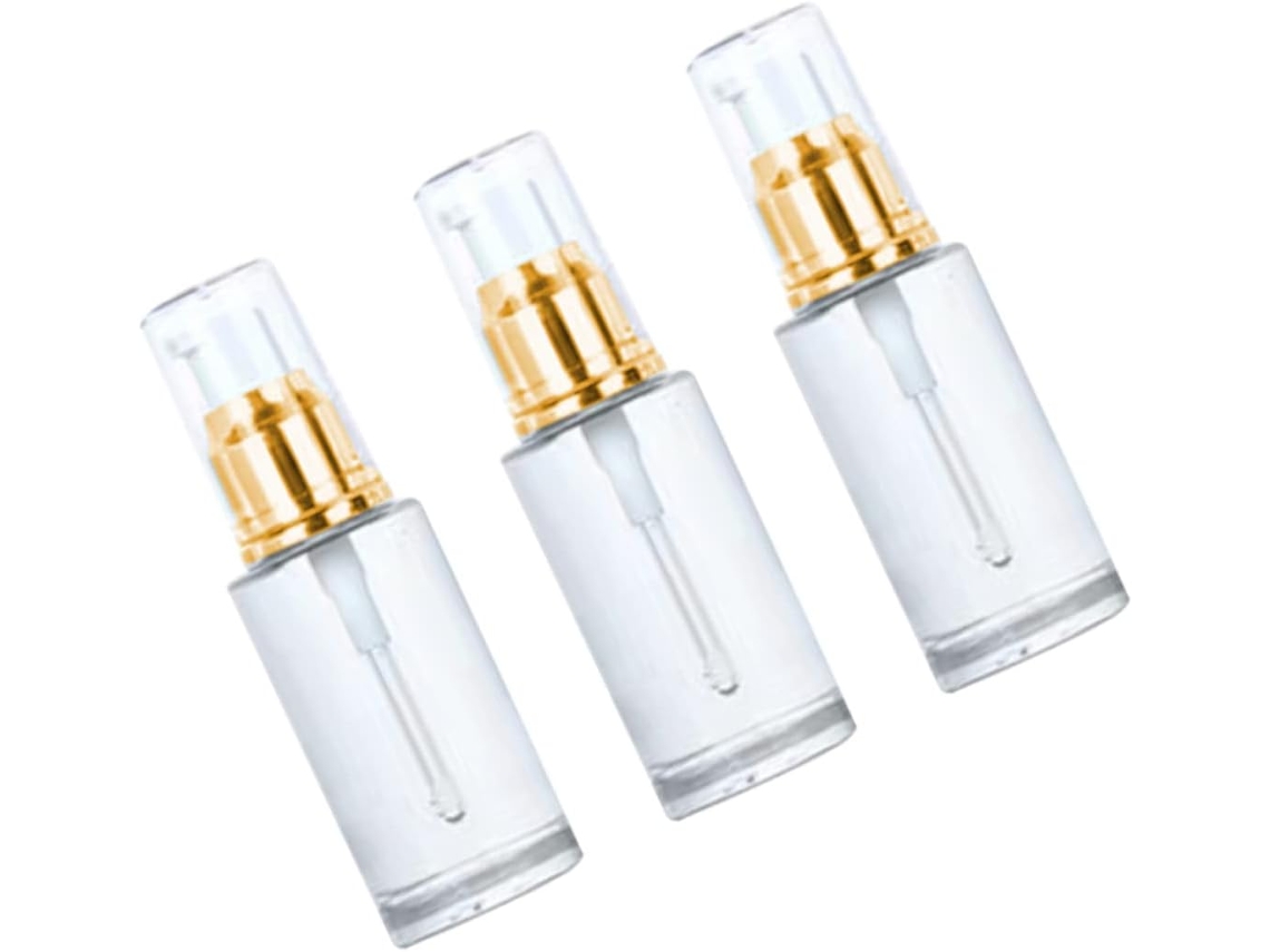 Conjunto De 3 Frascos Vazios De Alumínio Transparente Com Bomba Dosadora De 40ml Para Cosméticos E Óleos Em Viagens.