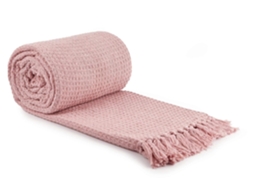 Rebe manta de Sillón Sofá de Algodón Reciclado Textura Waffle Cor Rosa Pistacho 130*170cm