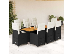 9 Pcs Conjunto De Bistrô P/ Jardin C/ Almofadões Vime Pe Preto Dkd Home Decor