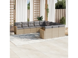 Vidaxl 11 Pcs Conj. Sofás Jardim C/ Almofadões Vime Pe Bege Misturado