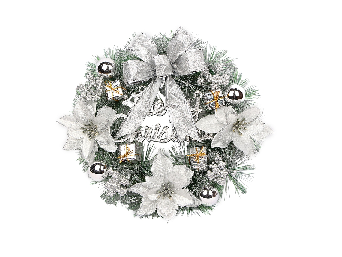 Guirlanda artificial de Natal silver com nó de cale e design criativo, 30cm LAXISCREED