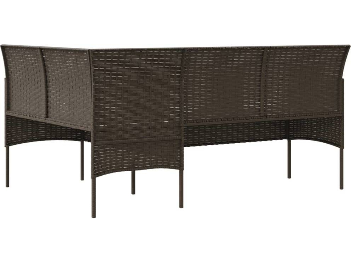 vidaXL Sofá formato em L com almofadões vime PE castanho Worten.pt