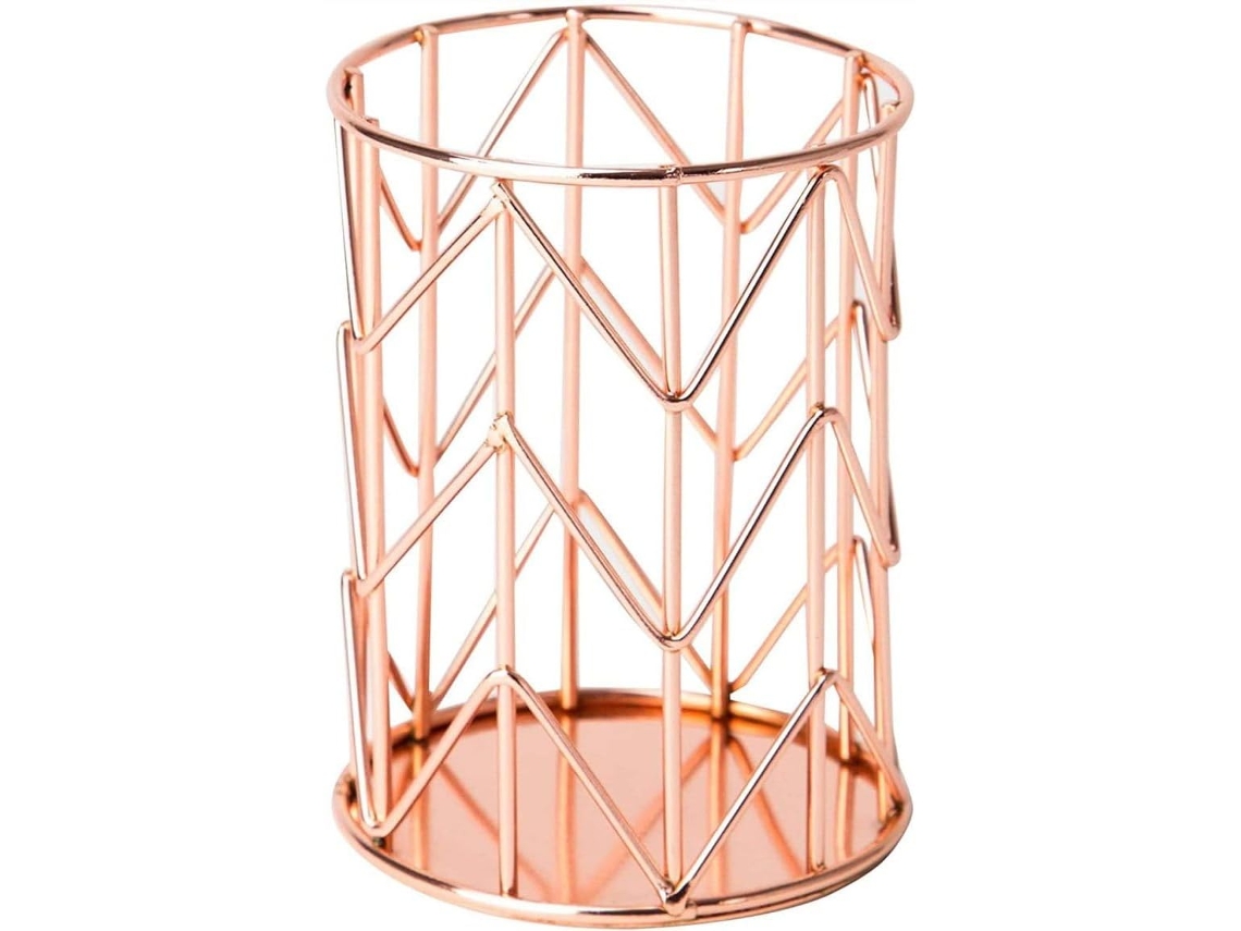 Porta Lápis De Metal, Organizador De Mesa Multifuncional, Porta Lápis Em Tom Ouro Rosa Pincéis De Maquiagem
