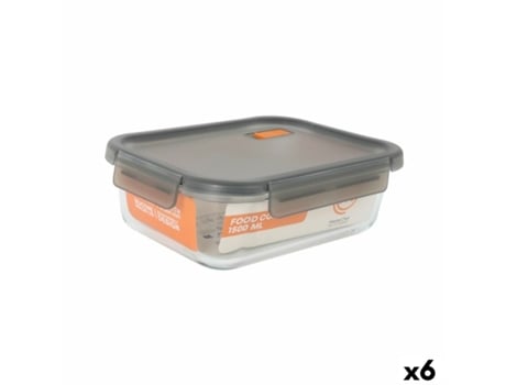 Lancheira Hermética Retangular Masterchef Cinza Transparente 1,5 L (6 Unidades)