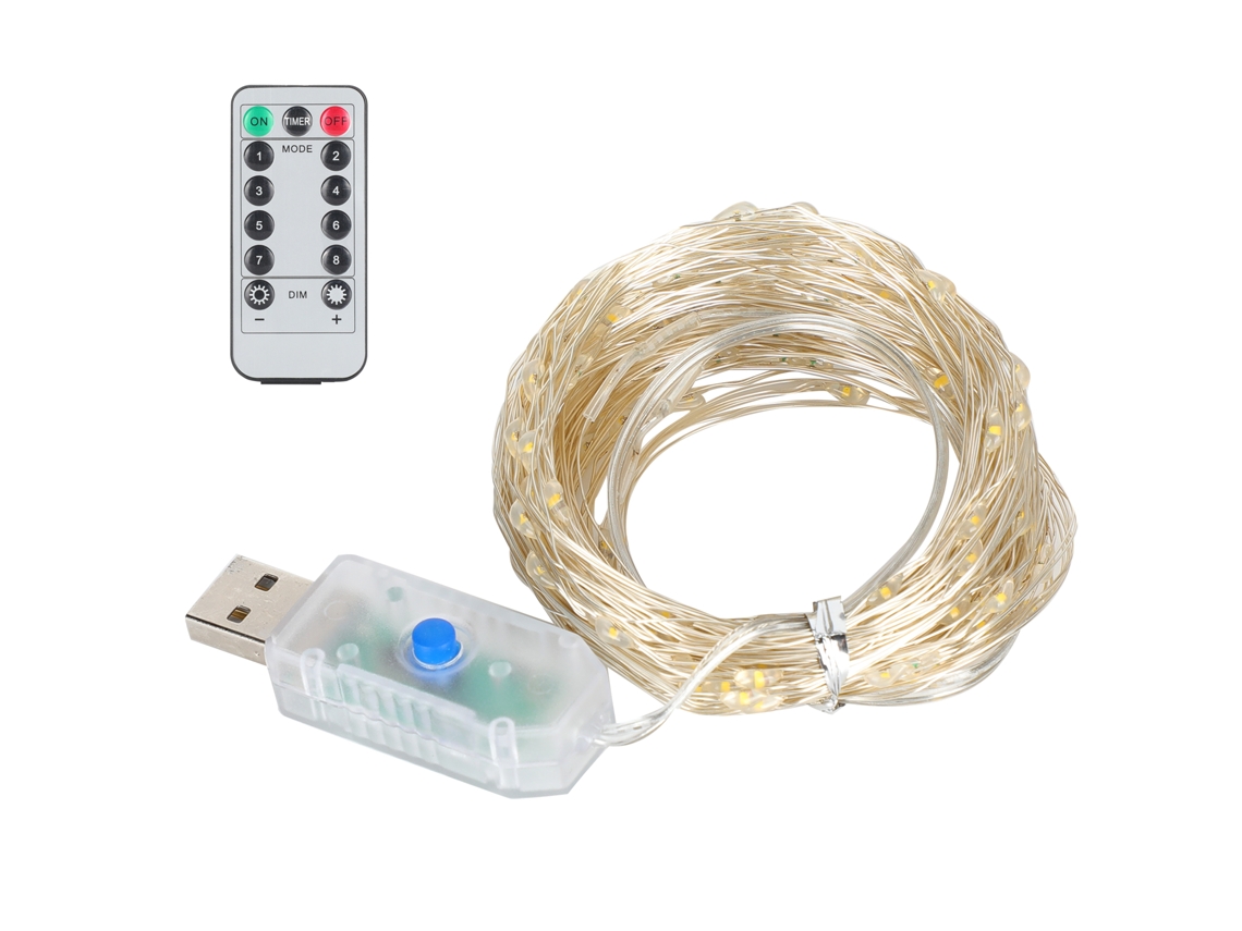 Luzes de Cordo 20m 200 LEDs Branco Quente com Controle Remoto 8 Modos Decorativas Indoor e Outdoor