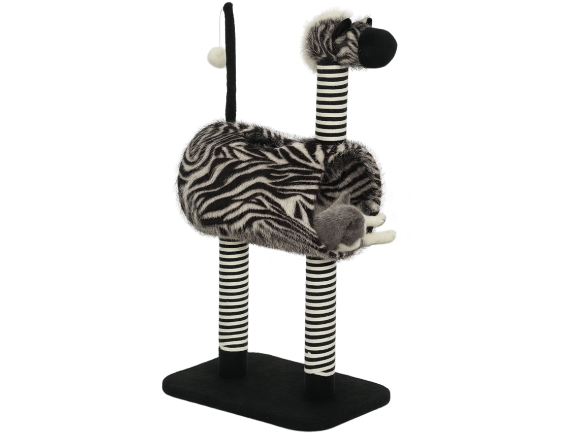 Árvore para Gatos com Estampa de Zebra, 1 Túnel para Gatos, 3 Postes para Arranhar, 48,5 Cm X 35 Cm X 93 Cm, Preto e Branco ESSÊNCIACASA