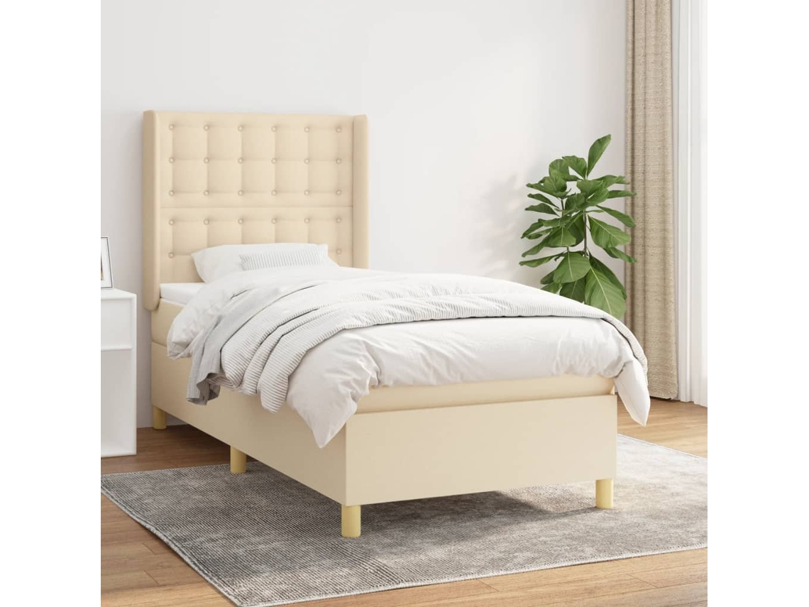 Vidaxl Cama Com Molas/colchão 90x200 Cm Tecido Cor Crème