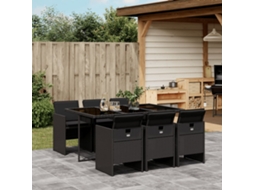Vidaxl 7 Pcs Conjunto de Jantar P/ Jardim C/ Almofadões Vime Pe Preto