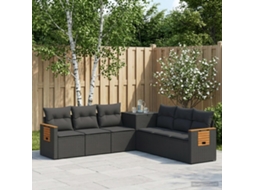 Vidaxl Conjunto De Sofás 7 Unid. Preto Rattan Poliéster E Aço