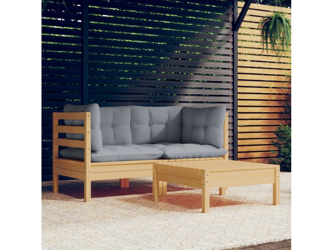 Pcs Conjunto Lounge De Jardim C/ Almofadões Cinzentos Pinho Dkd Home Decor