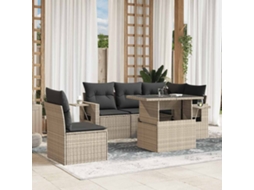 Vidaxl 6 Pcs Conj. Sofás Jardim Com Almofadões Vime Pe Cinzento-claro