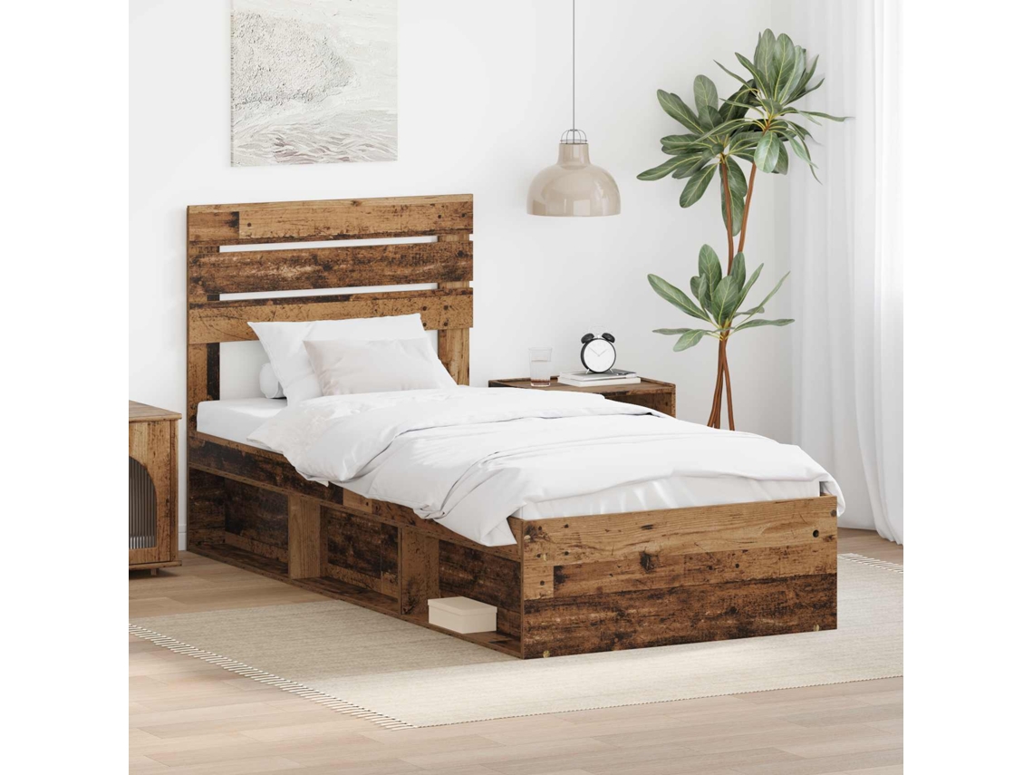Vidaxl Estrutura Da Cama Com Cabeceira Madeira Antiga 100 X 200 Cm