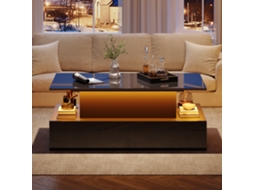 Mesa De Café Moderna Preta Com Led E 4 Gavetas 90x55x41cm Espaço De Armazenamento Até 30 Kg Mesa Lateral Elegante Mega Echo Trade Shop