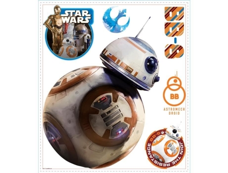 Roommates Adesivo Gigante Star Wars Episódio Vii Droid Bb-8 Reposicionável 49 X 30 Cm