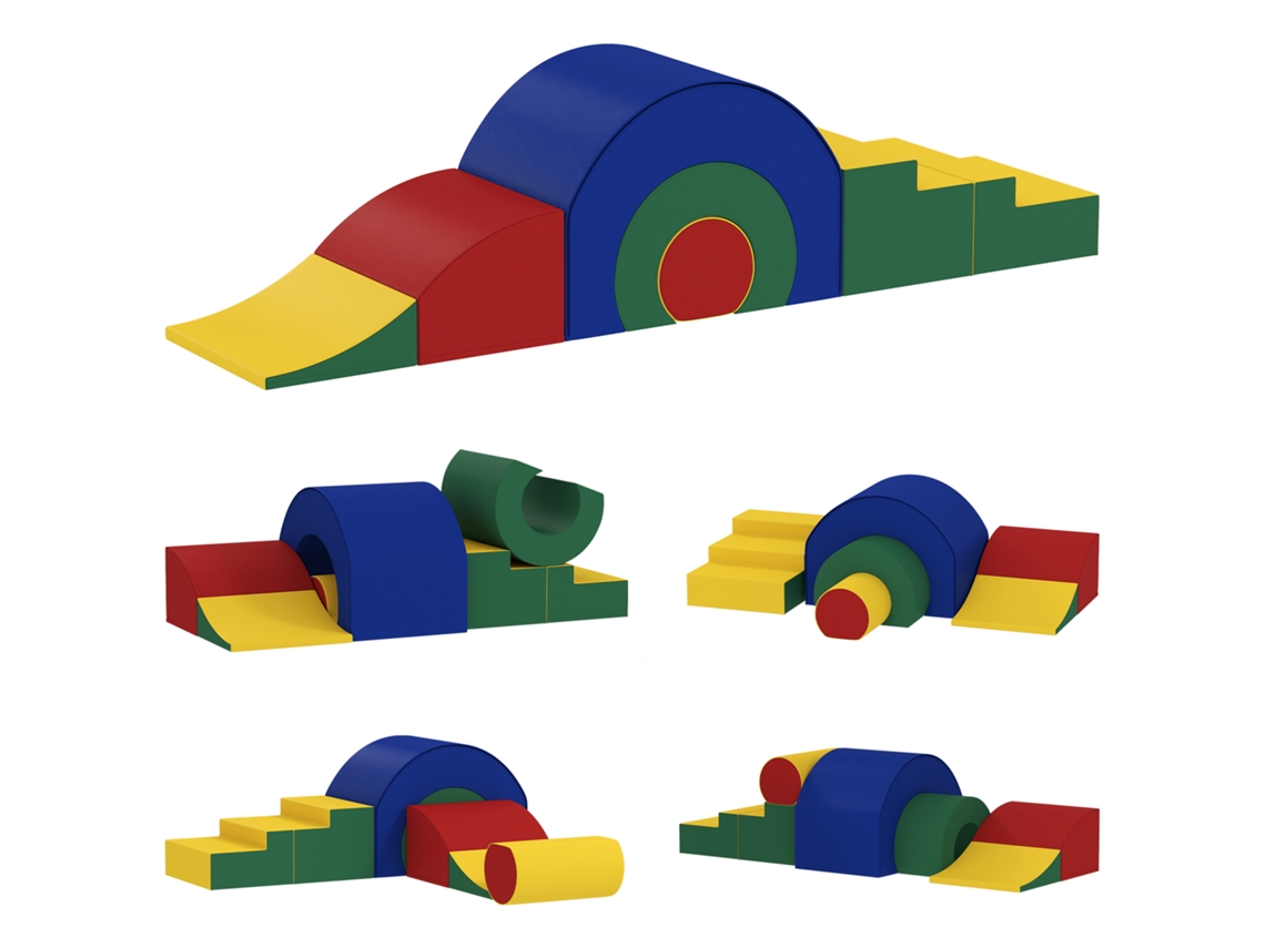 Curso de Habilidades Motoras Brinquedos Modulares para Escalada para Bebês 5 Tijolos Gigantes de Espuma Multicoloridos 181 X 39 X 44 Cm