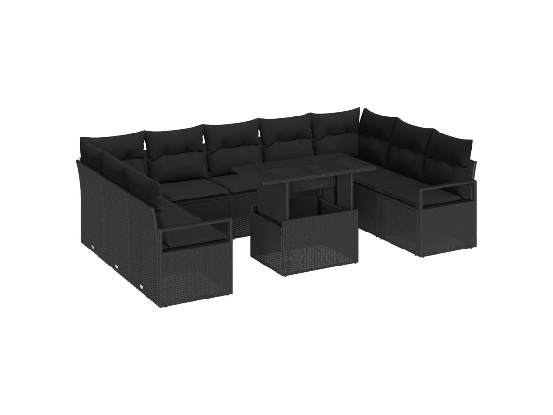 Conjunto 10 De Sofás De Jardim  Com Almofadas Vidaxl De Polirattan Preto