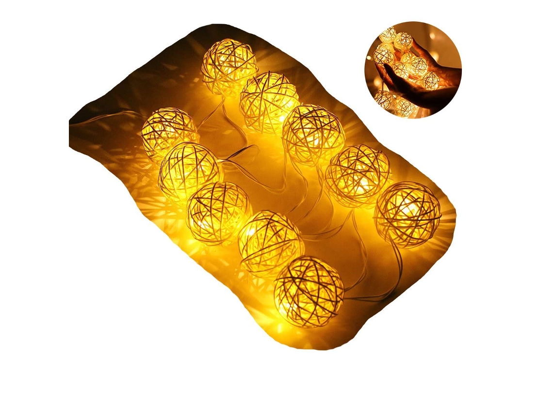 Luzes de Cordão Portáteis com Bolas Rattan, Iluminação Decorativa Klb BRILVIBERA