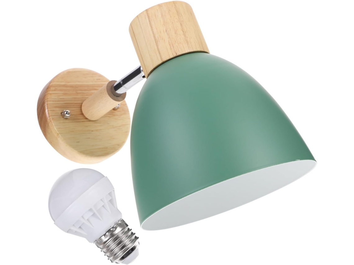 Aplique De Parede Em Ferro E Madeira Verde, Sem Oscilação, Prático Para Cabeceira.