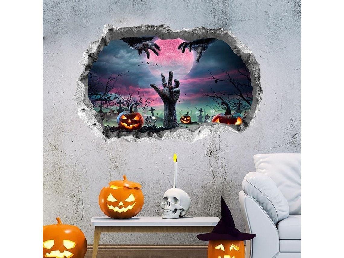 2026 stickers de Parede Halloween 3d, Mãos Fantasmas Cemitério Abóboras Morcegos Decoração Assustadora