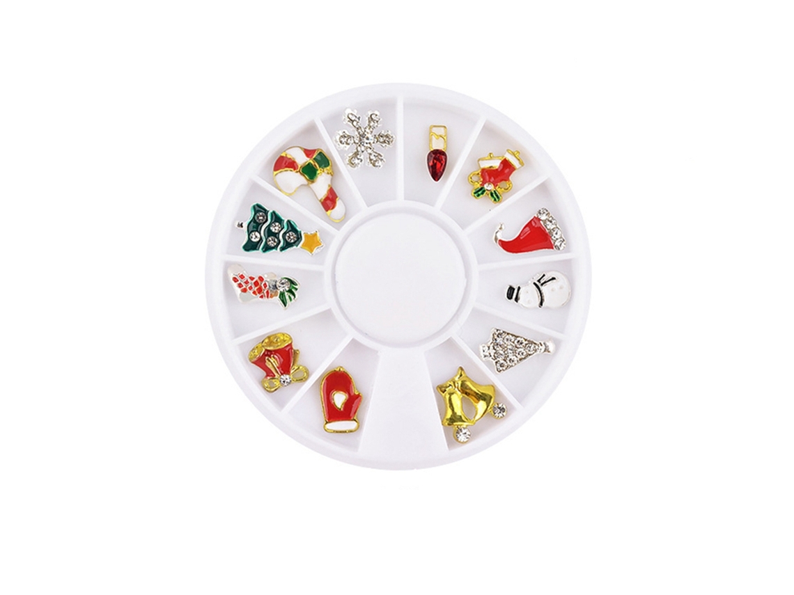 Decoração De Unhas Em Série Natalina Colorida 12 Grades/conjunto Para Artesanato De Unhas Diy Charm Disc 03