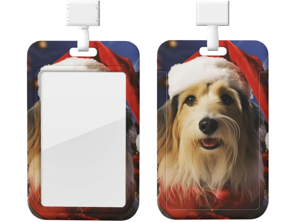 Porta Crachá De Natal Cães Com Cordão, Capa Plástica Impermeável, Estojo Crachá, Ideal Trabalho