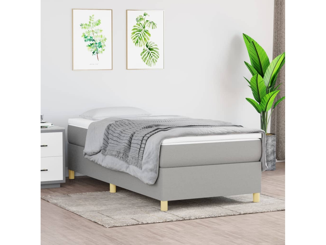 Cama Com Molas/colchão 100x200 Cm Tecido Cinzento-claro