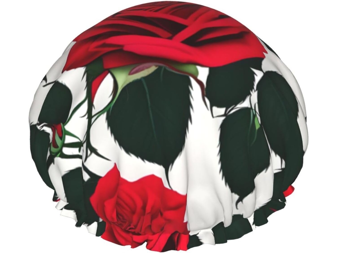 Touca De Banho Tamanho Único Para Homens E Mulheres – Dupla Camada Com Estampa Rústica Rosas Vermelho, Ideal Para