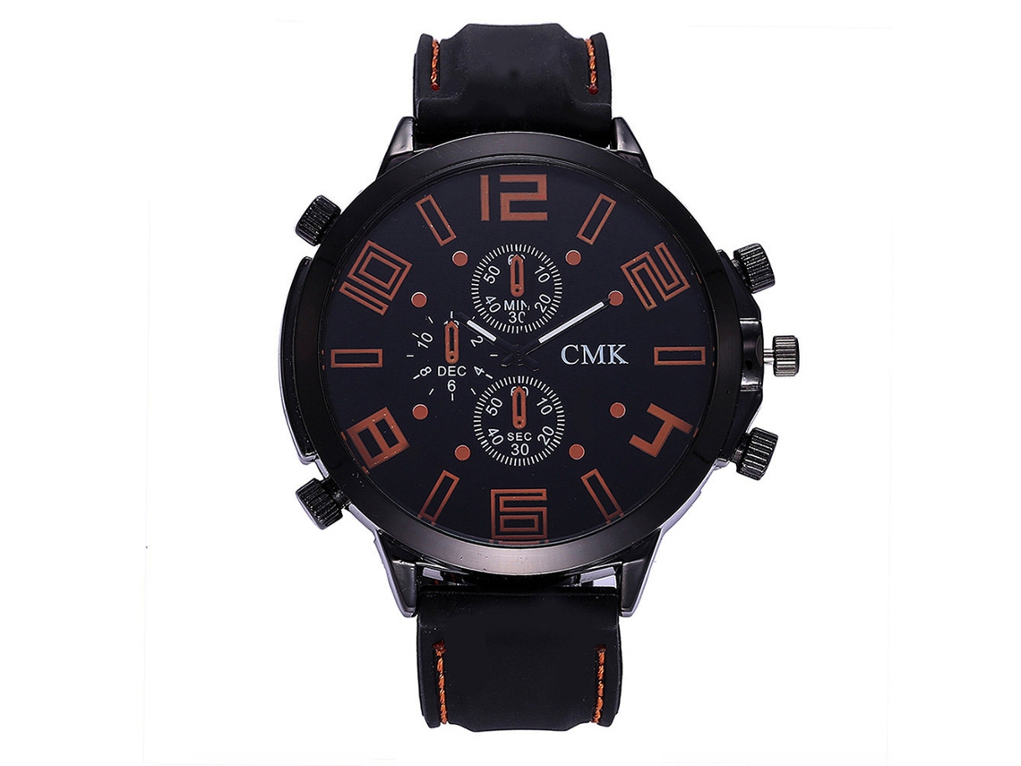 Reloj Hombre De Moda Con Dial Grande Y Correa De Cuero Pu Cmk (naranja)