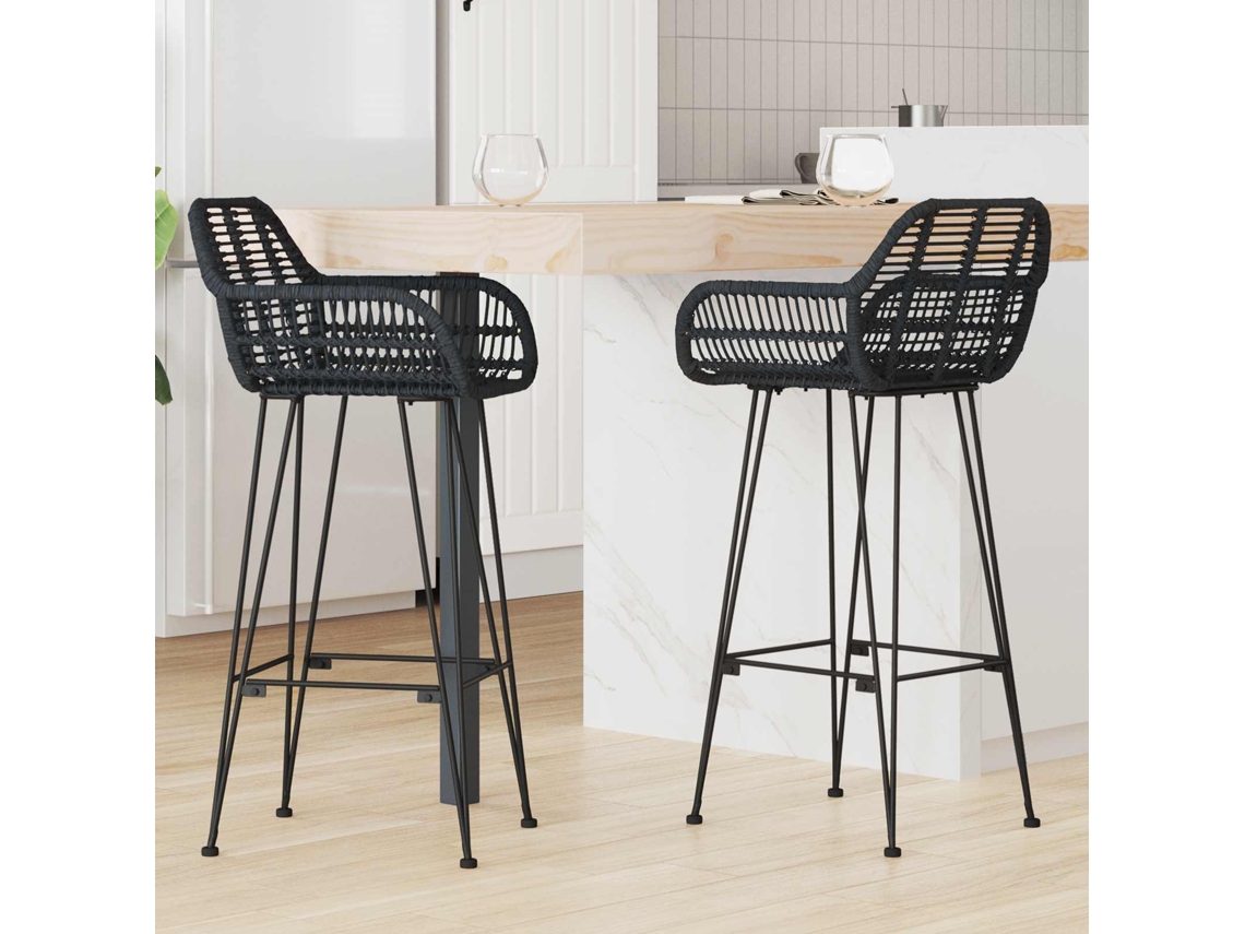 Vidaxl Cadeira De Bar 2 Pcs 55 X 52 X 105 Cm Rattan E Ferro