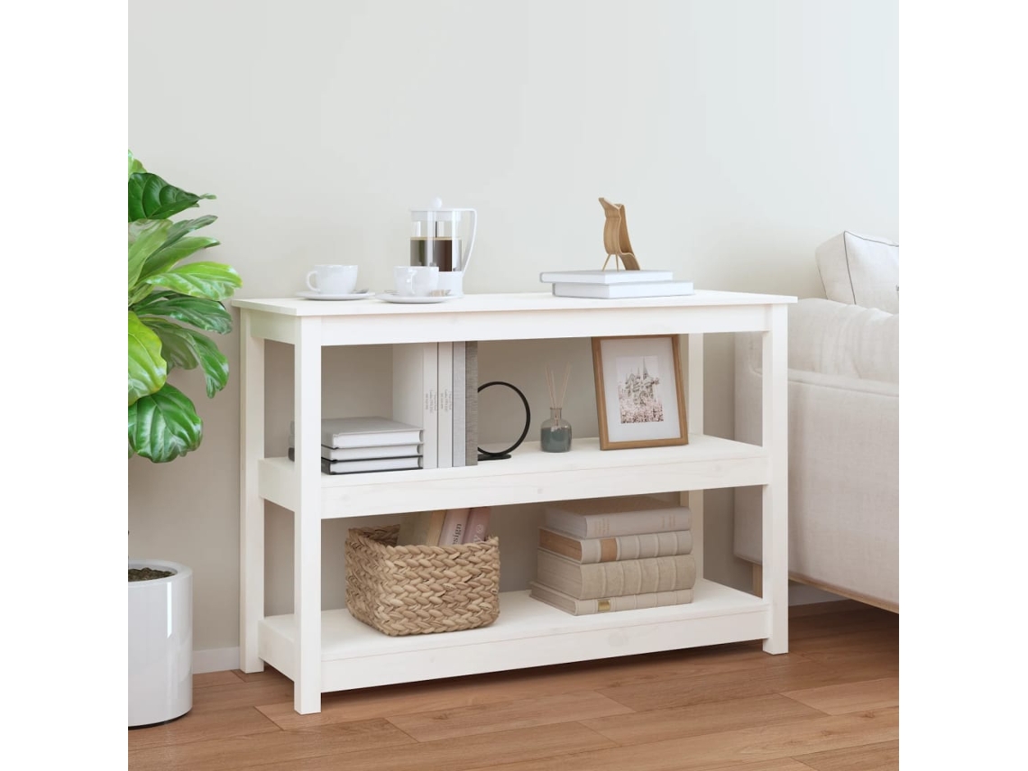 Vidaxl Mesa Consola 110x40x74 Cm Pinho Maciço Branco
