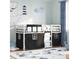 Beliche Com Cortinas 90x190 Cm Pinho Maciço Branco E Preto