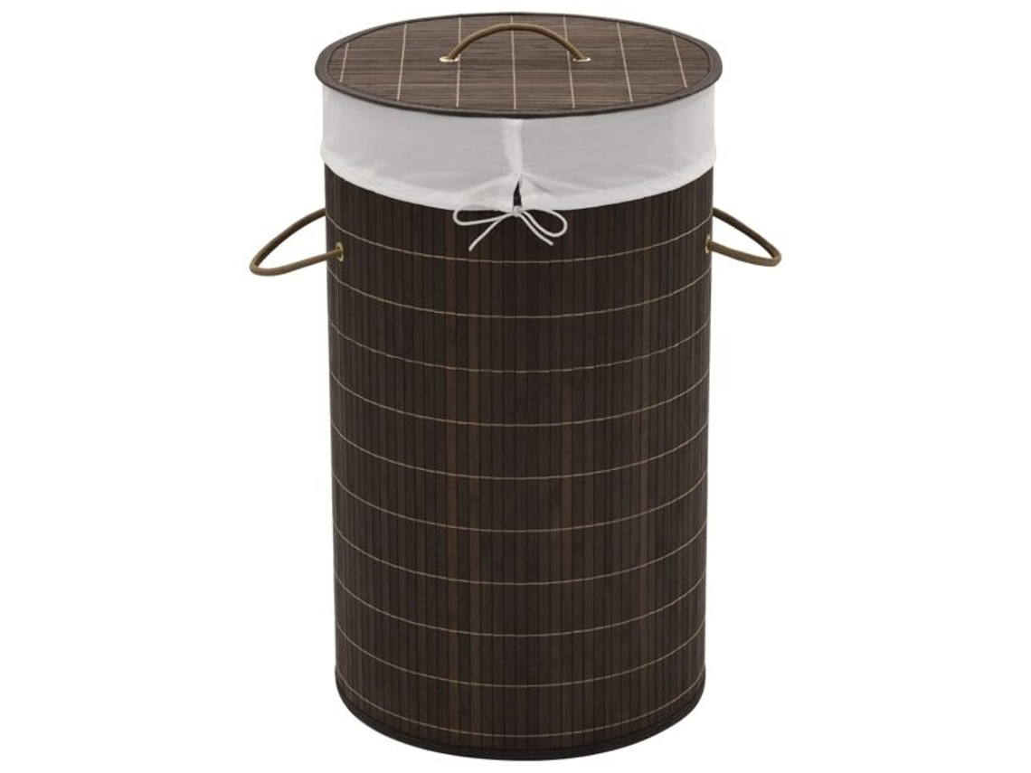 Cesto De Roupa Suja Redondo De Bambu Vidaxl Marrom, Para Organizar E Guardar Roupa Suja De Forma Prática
