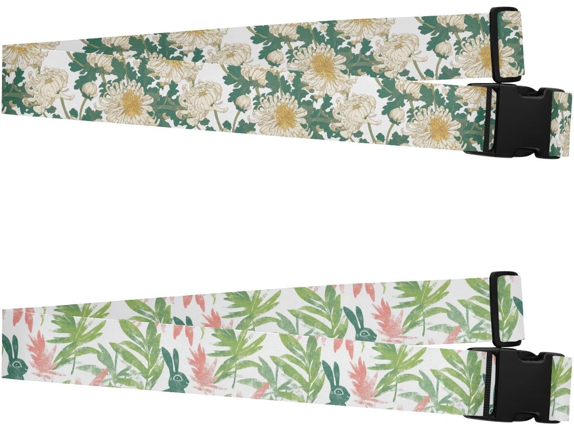 Conjunto De 2 Alças Bagagem Vintage Resistentes E Ajustáveis Com Flores Crisântemo Brancas, Homens E Mulheres