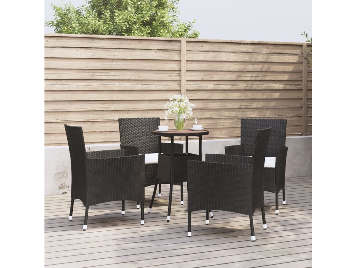 Conjunto 5 Peças Bistrô De Jardin C/ Almofadões Vime Pe Preto Dkd Home Decor