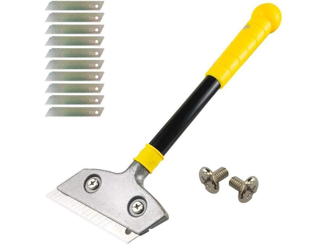 Rasqueta de metal LINJOU com 10 lâminas, universal para vidro, cerâmica e pisos, cabo 31cm