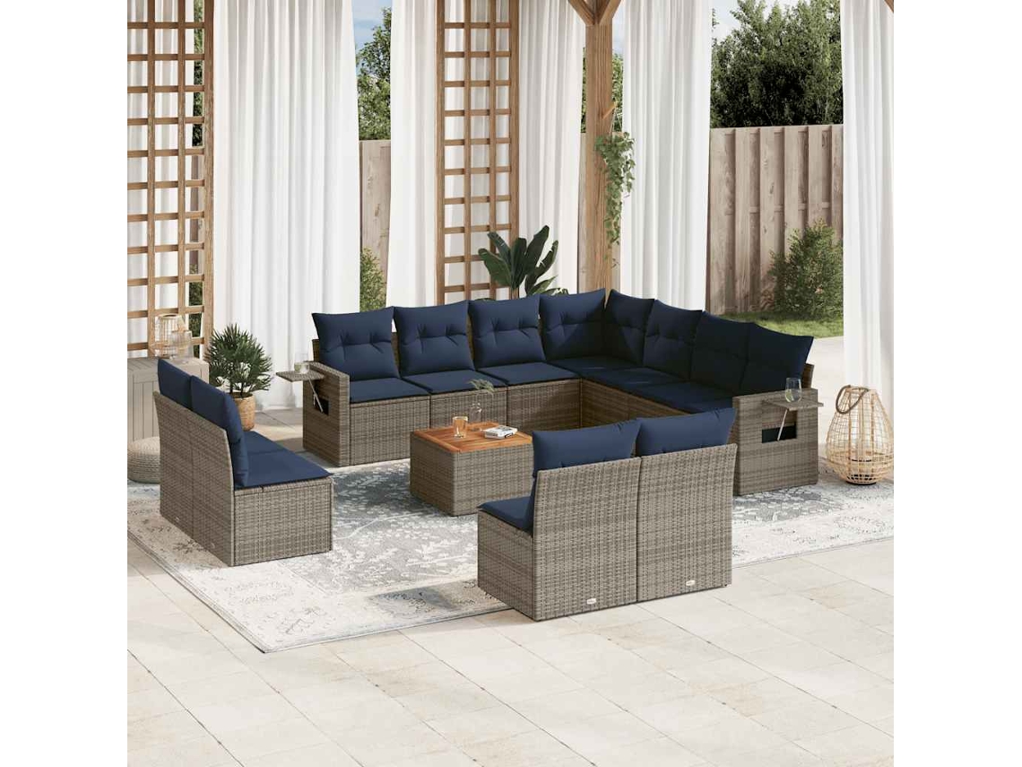 Vidaxl Conjunto De Sofá De Jardim Com 12 Peças E Almofadas Em Rattan Sintético Cinza