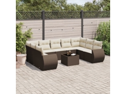 Vidaxl 10 Pcs Conj. Sofás Jardim Com Almofadões Vime Pe Castanho