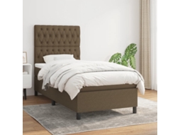 Cama Com Molas/colchão 100x200 Cm Tecido Castanho-escuro