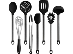 Set de Utensílios de Cozinha 8 Peças Silicone e Aço Inoxidável Resistente Ao Calor