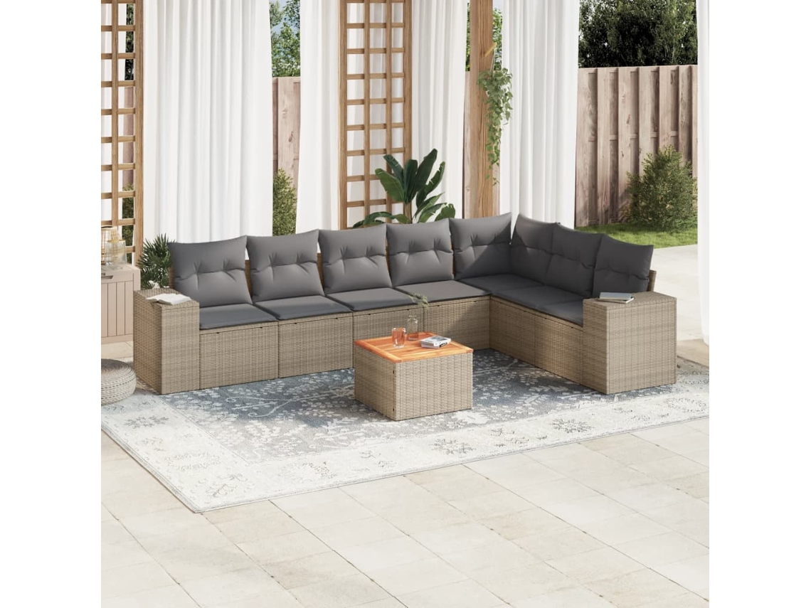 Conjunto de 8 Sofás para Jardim com Almofadas Vime Pe Bege Dkd Home Decor