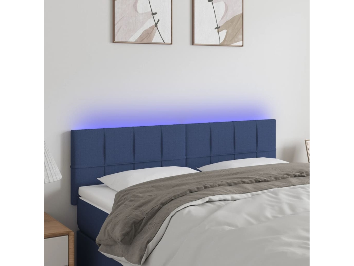 Cabeceira De Cama C/ Luzes Led Tecido 144x5x78/88 Cm Azul