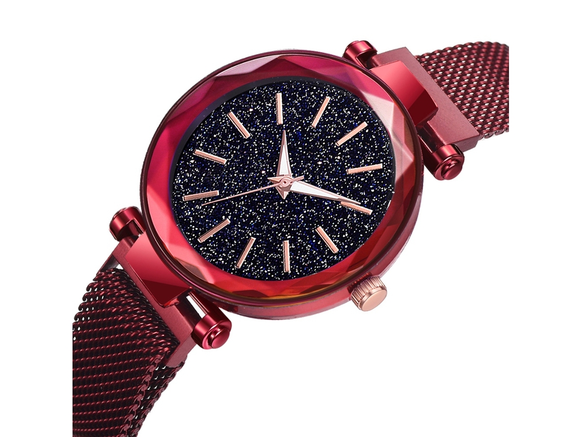 Relógio de Pulso Feminino com Pulseira de Malha de Liga e Fecho Magnético (vermelho)