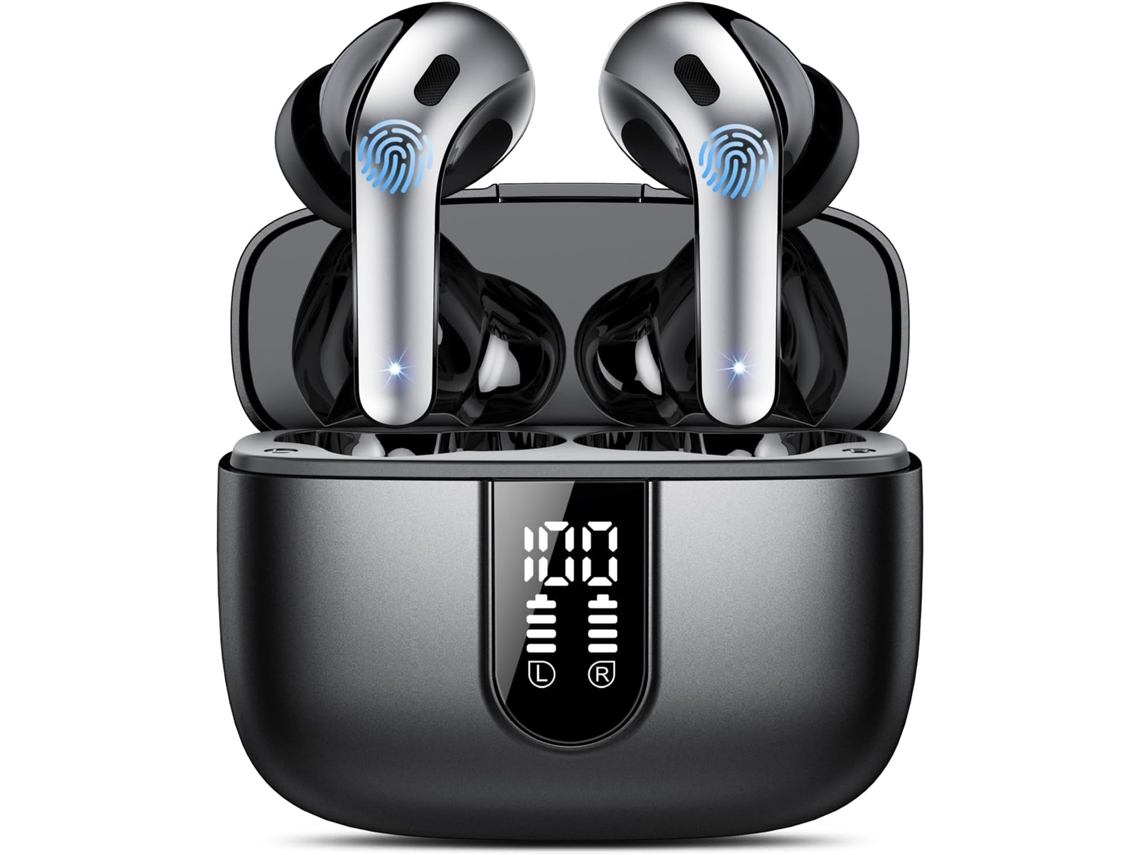 Fones de ouvido pretos Bluetooth 5.3, 50h, 4 microfones, ANC, IPX5, bass, 2.0, sem marca