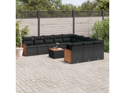 Vidaxl 12 Pcs Conjunto De Sofás De Jardim C/ Almofadões Vime Pe Preto