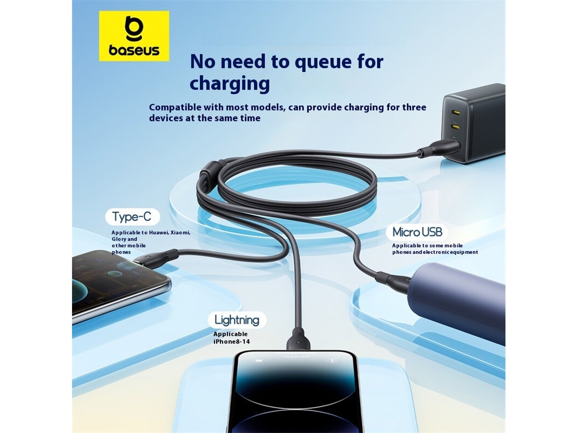 Cabo Baseus Fast Speed ????series 3.5a Usb-a Para Micro/ip/usb-c, 0,8 M/1,3 M De Comprimento