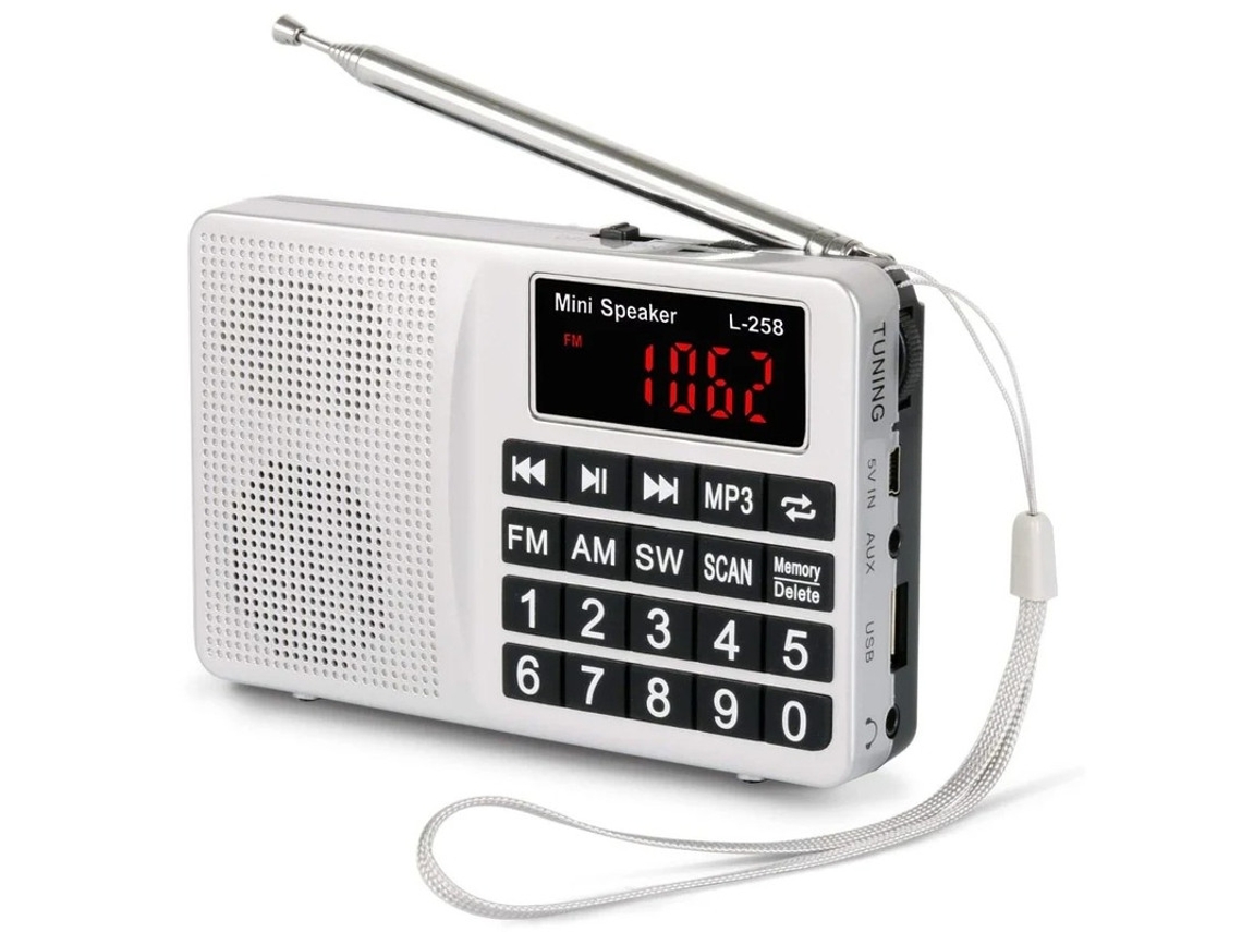 Rádio Pequeno Portátil E Rede Elétrica Rádio Am Mw / Sw / Fm Recarregável Com Alto Falante Baixo Botão Grande E Display. Armazena Estaçõ Yizhood