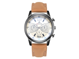 Relógio de pulso masculino de quartzo com pulseira elegante em couro PU (marrom)