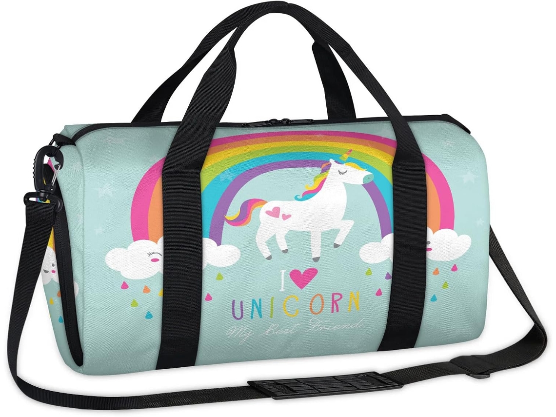 Bolsa Esportiva Fofa com Unicórnio Arco íris Tecido de Poliéste 45 X 21 5 23 Cm Estampa Pa Design Du