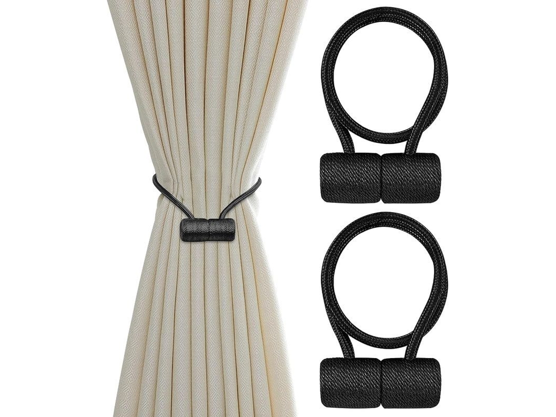 2026-ataduras De Cortinas Linjou Tejido A Mano Com Íman Fuerte Preto 2pcs Decoração De Casa 16,8 Polegadas